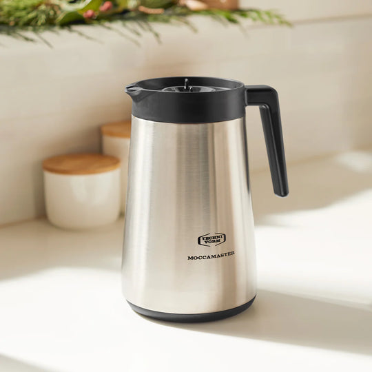 Moccamaster 1.25 glass lined carafe sitting on a counter